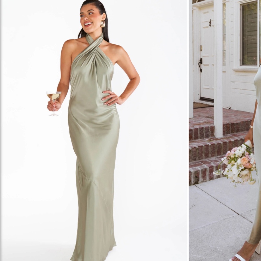 Elegant Halter Neck Dress in Sage Green